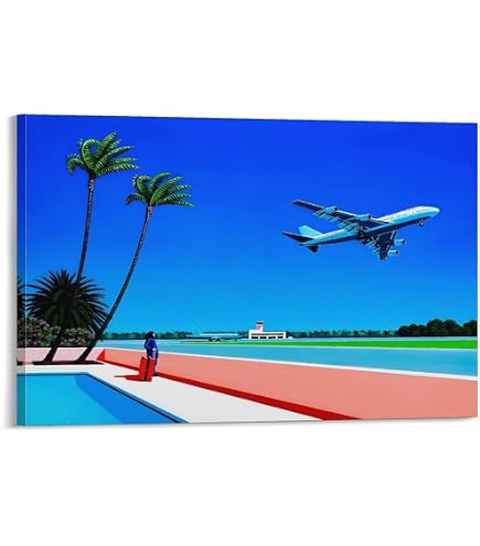 Amazon.co.jp: 画家永井博 夏の風景飛行機ポスター キャンバス